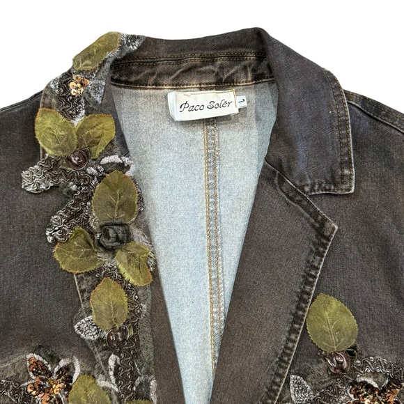 Vintage Lace and Sequin Embellished Denim Blazer Jacket - Picture 12 of 13